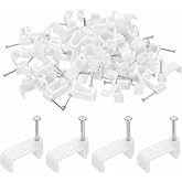 HARFINGTON 100pcs Cable Clips 16mm Half Clamp J-Hook with Nail Square Single Nail in Cable Wire Clips on Wall for RG6 RG59 CAT6 RJ45 Ethernet Tacks Coax Pex Tubing Pipe Support, White