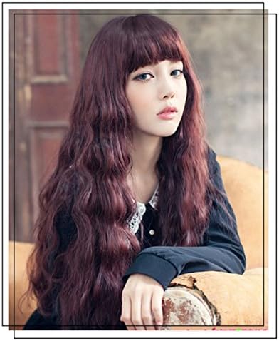 SpeedHairs Sweet Girl Korean Style Long Wavy Curly Hair Wigs Flat Bands Wigs Fluffy Wigs Beauty Care Massager for Party Daily (Women, Teen Girls - Wine Red Color)