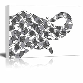 Natural Enemies - Elephant and Mice Silhouette - Black and White Exclusive Artwork - Quirky Fun Design - Canvas Art Home Art - 12x18 inches