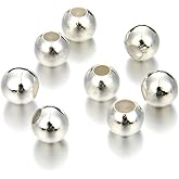 100pcs 6mm Smooth Loose Round Spacer Beads Sterling Silver Plated Brass (Large Hole 2.5mm) for DIY Craft Jewelry Making CF87-6