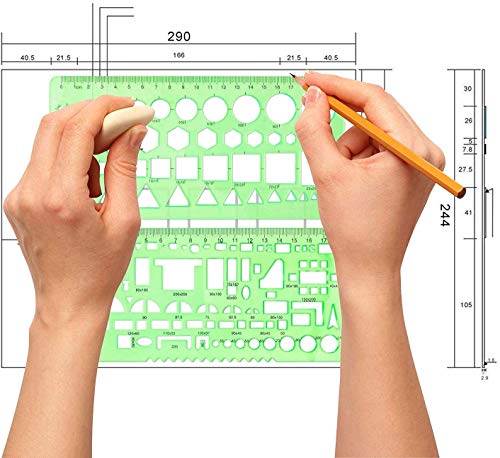 Unime 5PCS Expanded House Plan Template Measuring Templates Geometric Rulers for Office and School, Building formwork, Drawings templates