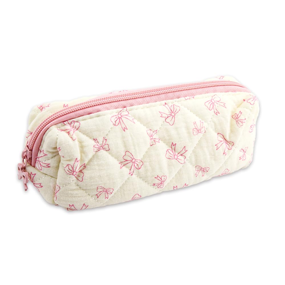 Photo 1 of 1 PCS Bow Pencil Case - Pink Bow Cute Pencil Pouch, Soft Cotton Storage Bag with Aesthetic Pattern, Ideal as Makeup Pouch & Cosmetic Bag for Women, Cute Stationery Organizer for Daily Use