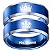 Blue Her King His Queen Crown Rings Couples Stainless Steel Ring, Engagement Wedding Band Anniversary Christmas Valentines Gifts
