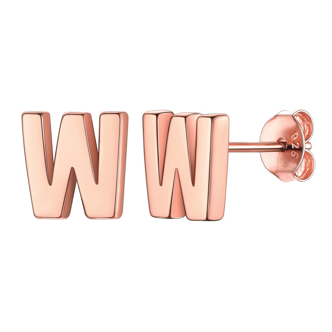 ChicSilver Letter W Initial Monogram Earrings Rose Gold Post Earring Studs Fashion Women Jewelry — image 1