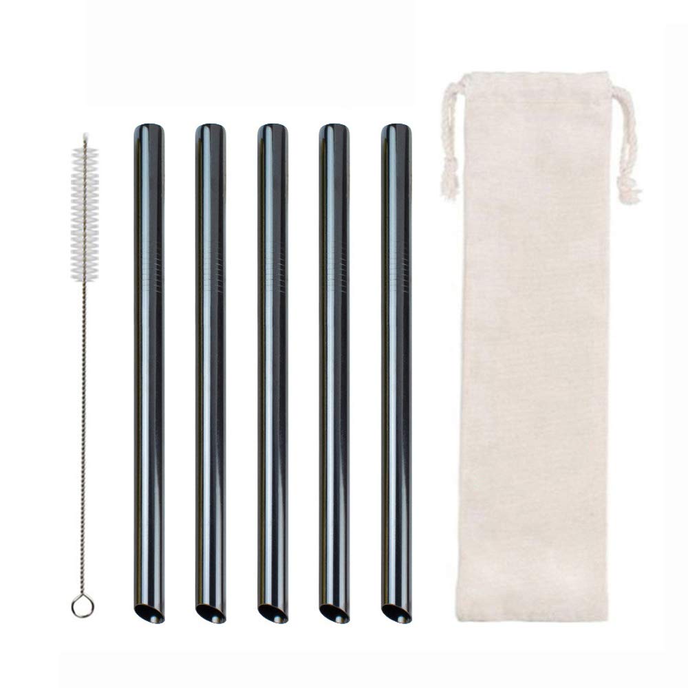 Stainless Steel Boba Straws - Extra Wide Reusable Metal Straws Smoothie/Bubble Tea/Milkshakes Straws 12mm/0.5" - for Bubble & Boba Tea, Milkshakes, Multi-Colored Metal Drinking Straws (Black)