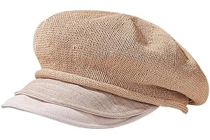 Womens Breathable Straw Beret Hat, Summer Double Brim Newsboy Cap, Lightweight Mesh Painter Hat, Adjustable Sun Shade Cap