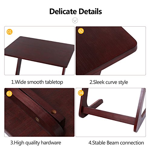 Homevol Bamboo Snack Table Sofa Couch Coffee End Table Bed Side Table Laptop Desk Modern Furniture for Home Office, Walnut Color