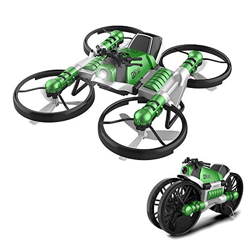 Lucoo Toy RC Car,Remote Control Car,Unique Helicopter 2-in-1 Folding Double Mode WiFi FPV Drone with HD Camera, Transforming Motorcycle Multi-Function Vehicles Motorcycle Drone Quadcopter (Green) - Thumbnail 3
