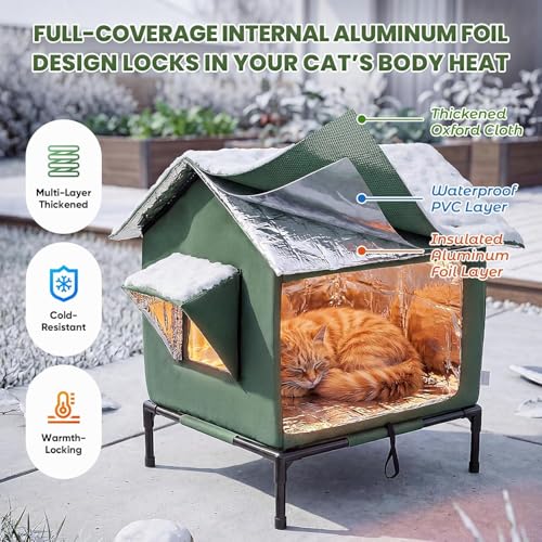 Cat House Weatherproof with Aluminum Film Insulation, All Season Insulated Cat Shelter for Stray & Feral Cats, Collapsible with Door, Easy to Assemble, Waterproof & Windproof Design for Yard(Grey)