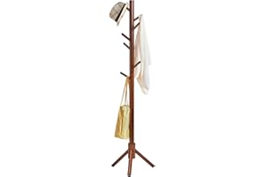 IBUYKE Coat Rack Freestanding, Wooden Coat Tree with 3 Adjustable Sizes and 8 Hooks, Easy to Assembly Coat Rack Stand for Bedroom Office Hallway, Brown URF-1195