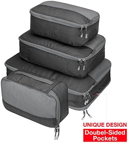 Ultra Lightweight Packing Organizer Packing Cube Set 4pc Double-Sided 5 Pockets, MOOITEK (Black)