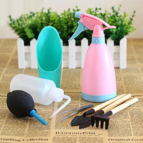 8pcs Succulent Miniature Plants Potted Plant Garden Hand tools set,Include trowel?cultivator?transplanter?Sprayer?Sharp Mouth Watering Can?Soil Cup?Air-blowing?Hairbrush?Curved and Straight Tweezers