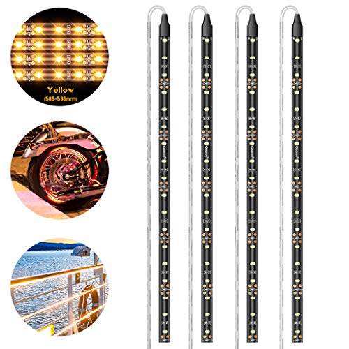 Geeon LED Strip Lights Waterproof 12V Orange Yellow (585-595nm) for Auto Car Truck Motorcycle Boat Interior Lighting UL Listed 30CM/12” 3528 SMD Pack of 4