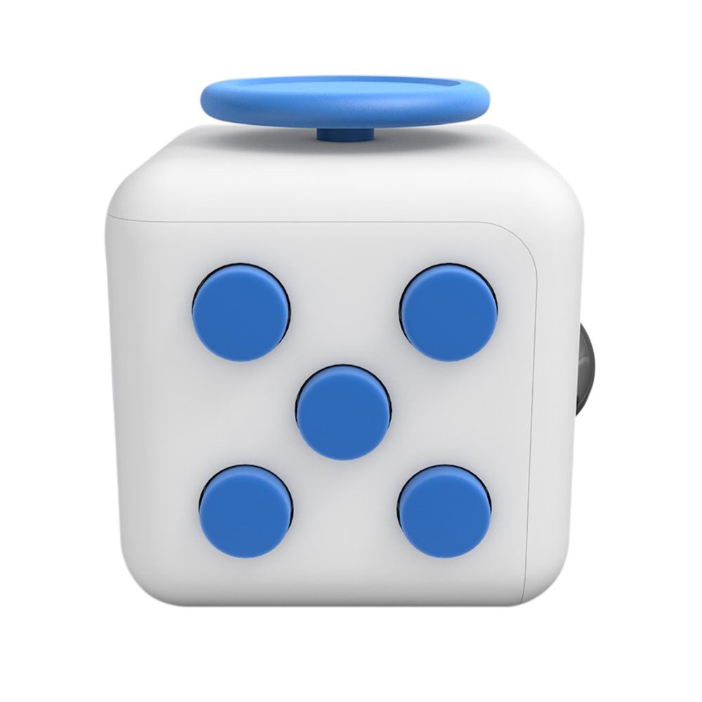 Lodabodkin Fidget Cube Relieves Stress and Anxiety for Children and Adults, Anxiety Attention Toy (White-blue)