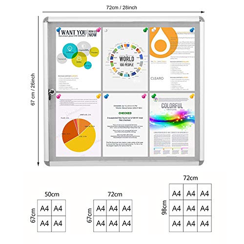 Swansea Enclosed Noticeboard Bulletin Pin Fabric Boards Tamperproof with Mounting Screws 6xA4 (28x26inch) - Thumbnail 3