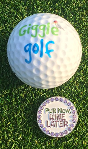 Giggle Golf Bling Putt Now, Wine Later Golf Ball Marker with A Standard Hat Clip