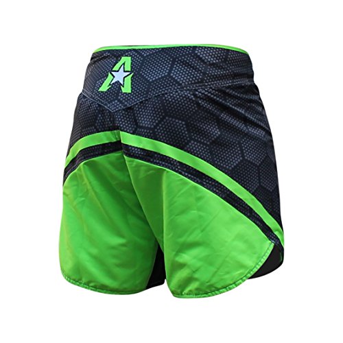 Anthem Athletics Defiance Kickboxing Short MMA Shorts - Muay Thai, BJJ, WOD, Cross-Training, OCR - Black Hex with Green - 34"