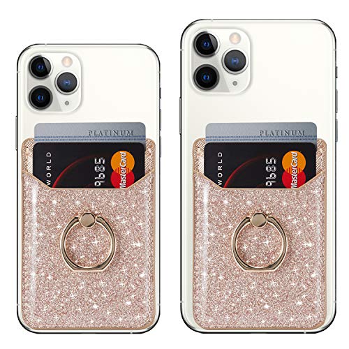 TOPWOOZU Phone Card Holder with Ring Grip for Back of Phone,Adhesive Stick-on Credit Card Wallet Pocket for iPhone,Android and Smartphones - Thumbnail 5