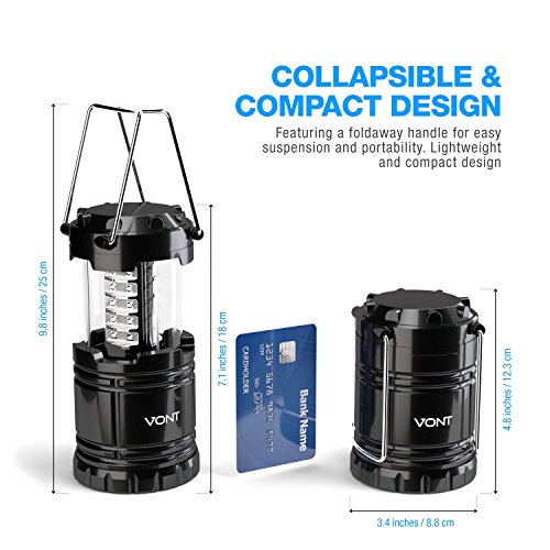 LED Camping Lantern, Survival Kit for Hurricane, Emergency, Storm, Outages, Outdoor Portable Lantern, Black, Collapsible - Vont Sports & Outdoors, Outdoor Recreation, Camping & Hiking, Lights & Lanterns, Lanterns