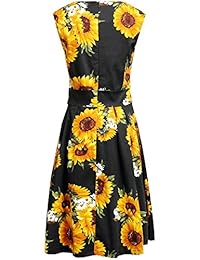 SSLR para mujer cuello redondo Casual hawaiano vestido, diseño de girasoles
