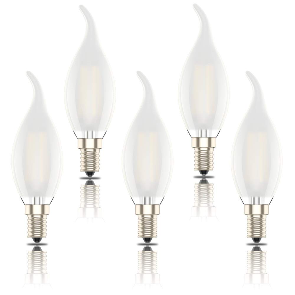 E14 Led Candle Bulbs, Frosted Flame Filament, SES C35 Small Edison Screw Light Bulb, 4W (40W Equivalent),Warm White 2700K, Pack of 5