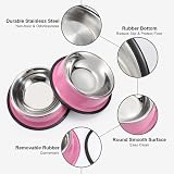 WERFORU 2 Pieces Stainless Steel Dog Bowls Pink Large Size Food Water Feeding view 2