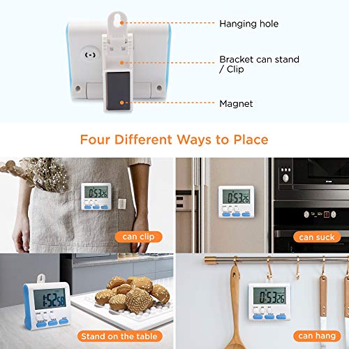 Vech Kitchen Timer, Magnetic Digital Alarm Clock Multifunctional Electric Timers for Cooking, Large Screen & Big Digits & Loud Alarm 24H Clock for Kitchen Kids Baking Sports Games Office Study