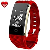 Fitness Tracker,Juboury Heart Rate Activity Tracker Touch Screen Wearable Pedometer Bluetooth Smart Wristand with Sleep Monitor,Steps Counter,Calories Track for Android and IOS Smart Phones(Red)