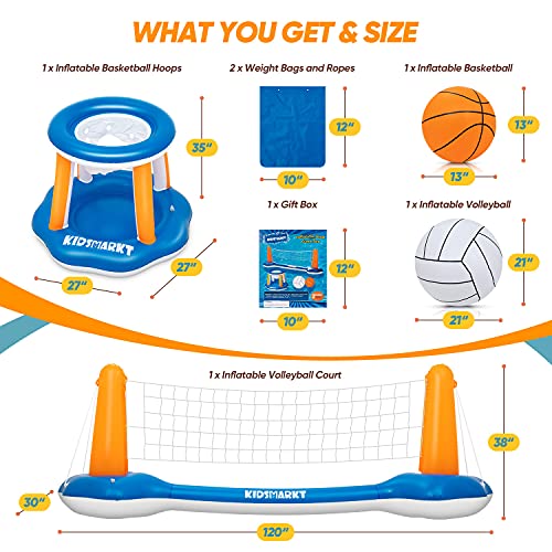 Pool Volleyball Set & Basketball Hoop 120'' Larger Pool Volleyball Net