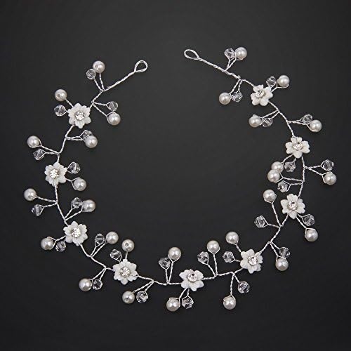 Fairy Moda Bridal Headband Hair Vine Flower Wedding Hair Accessories Hairpiece Simulated Pearls
