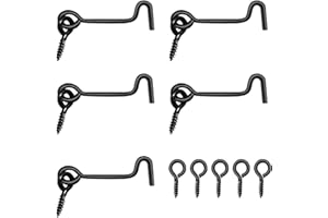 JUGREAT Barn Door Latch,Cabin Hook and Eye Latch Lock for Swivel Window Gate Door Latch with Mounting Screws,Carbon Steel Latch Hook(4 inch, 5PCS)
