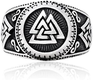 925 Sterling Silver Valknut Signet Icelandic Scandinavian Odin Viking Norse Ring (15)
