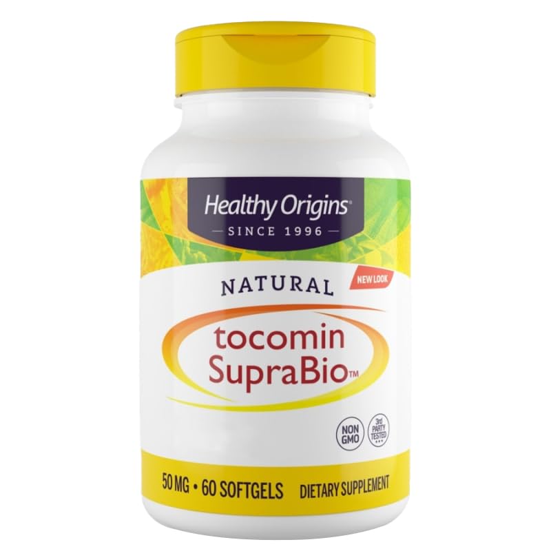 Healthy Origins, Natural Tocomin SupraBio, 50mg, 60 Softgels, Vitamin E, Gluten Free, SOYA Free, Non-GMO