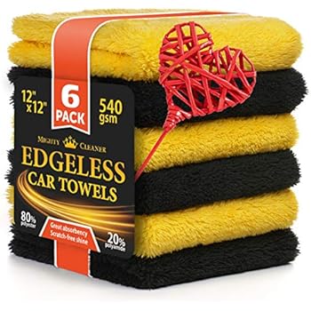 Microfiber Towels for Cars - 6 Pack - 540gsm Edgeless Car Towel - 12