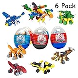 KIDIDDO 6 Pack Jumbo 2 in 1 Dinosaur Bricks Easter Eggs with Toys Inside for Kids Boys Girls Easter Gifts Surprise Eggs Easter Basket Stuffers Fillers