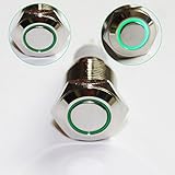 X-Haibei 1 Latching Push Button Power Switch 16mm 12v LED Stainless Steel Waterproof Green
