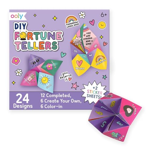 Ooly DIY Paper Kit, 24 Fortune Teller Designs & Stickers, Kit Includes 12 Completed, 6 Blank and 6 Color-in Folding Fortune Teller, Activity Gifts for Kids