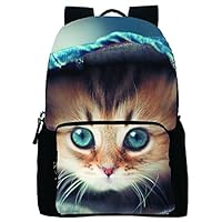 Datomarry Funny Cat Printed Personalized Denim Book Bag Casual Backpack Daypack for School