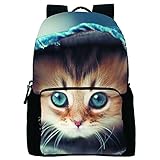 Datomarry Funny Cat Printed Personalized Denim Book Bag Casual Backpack Daypack for School