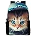 Datomarry Funny Cat Printed Personalized Denim Book Bag Casual Backpack Daypack for School