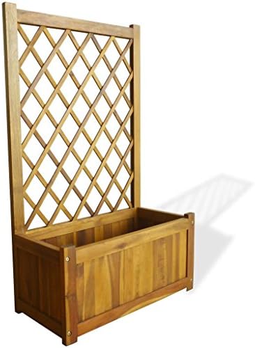 Daonanba Garden Plant Container Flower Display with Trellis Solid Acacia Wood
