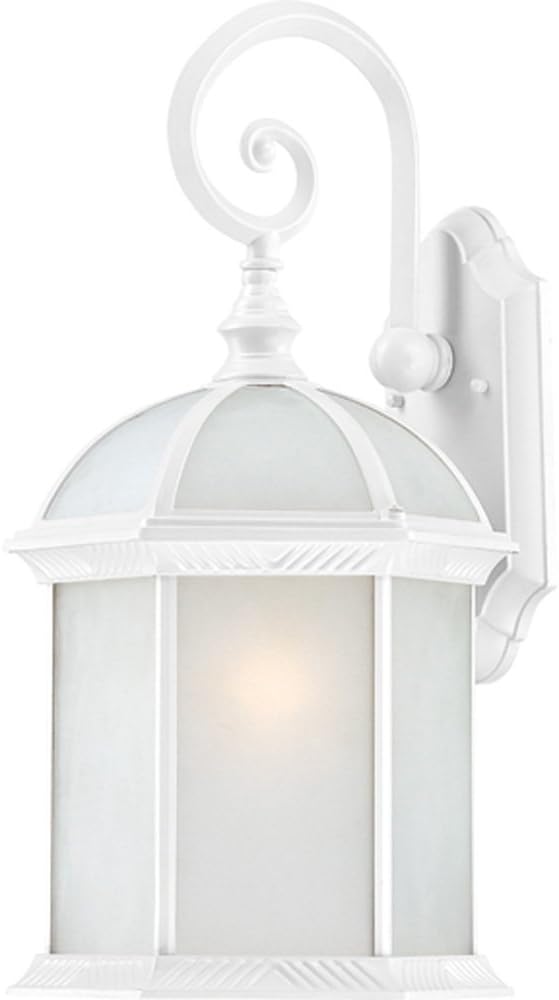 Nuvo Lighting 60/4987 Boxwood Energy Saving One Light Large Wall Lantern/Arm Down Bulb Included Frosted Glass White Outdoor Fixture