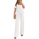 ZESICA Women's Summer Two Pieces Suits Set 2026 Short Sleeve Blazer Wide Leg Pants Business Casual Outfits Sets