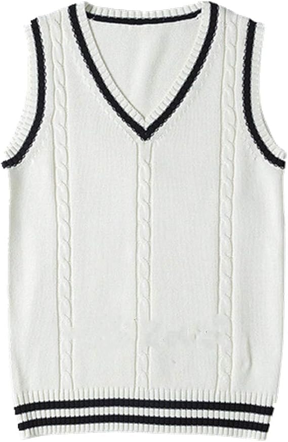 Spring and Autumn Men's Sleeveless Striped Knit Vest Pullover VNeck
