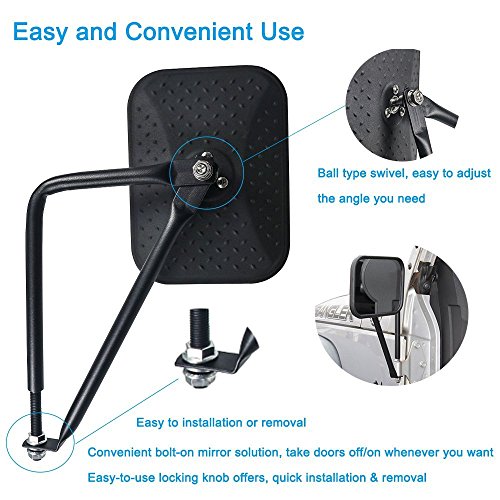 image for Bolaxin Black Diamond Rectangular Shake-proof Off-Road Door Off Side R