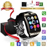 Smart Watch Bluetooth Smartwatch with Camera TouchScreen SIM Card Slot, Waterproof Phones Smart Wrist Watch Compatible with iPhone Android Samsung Huawei Sony for Kids Men Women (Q Black)