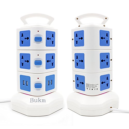 Bukm 10-Outlet Surge Protector Power Strip (110-250V Worldwide Voltage) 4-Port Universal USB Family Charging Station w/ Surge & Overload Protection for iPhone, iPad, Android Devices, Samsung, and More