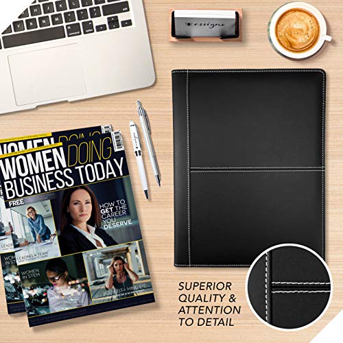 Classic Business Padfolio/Portfolio Folder by essigne - Duo Tone Black & Ivory Notepad Holder/Resume Folder - Perfect for Meetings & Interviews - the Essential Padfolio for Women Doing Business Today
