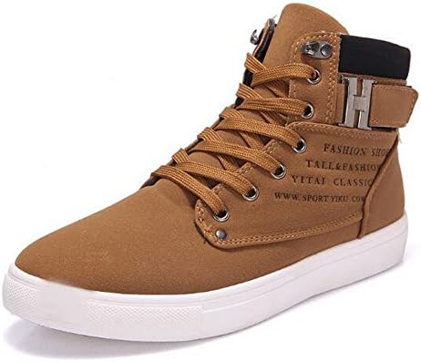 Hot Male Fashion Spring Autumn Men Casual High Top Shoes Canvas Sneakers Leather Shoes Size 12.5 Color Brown