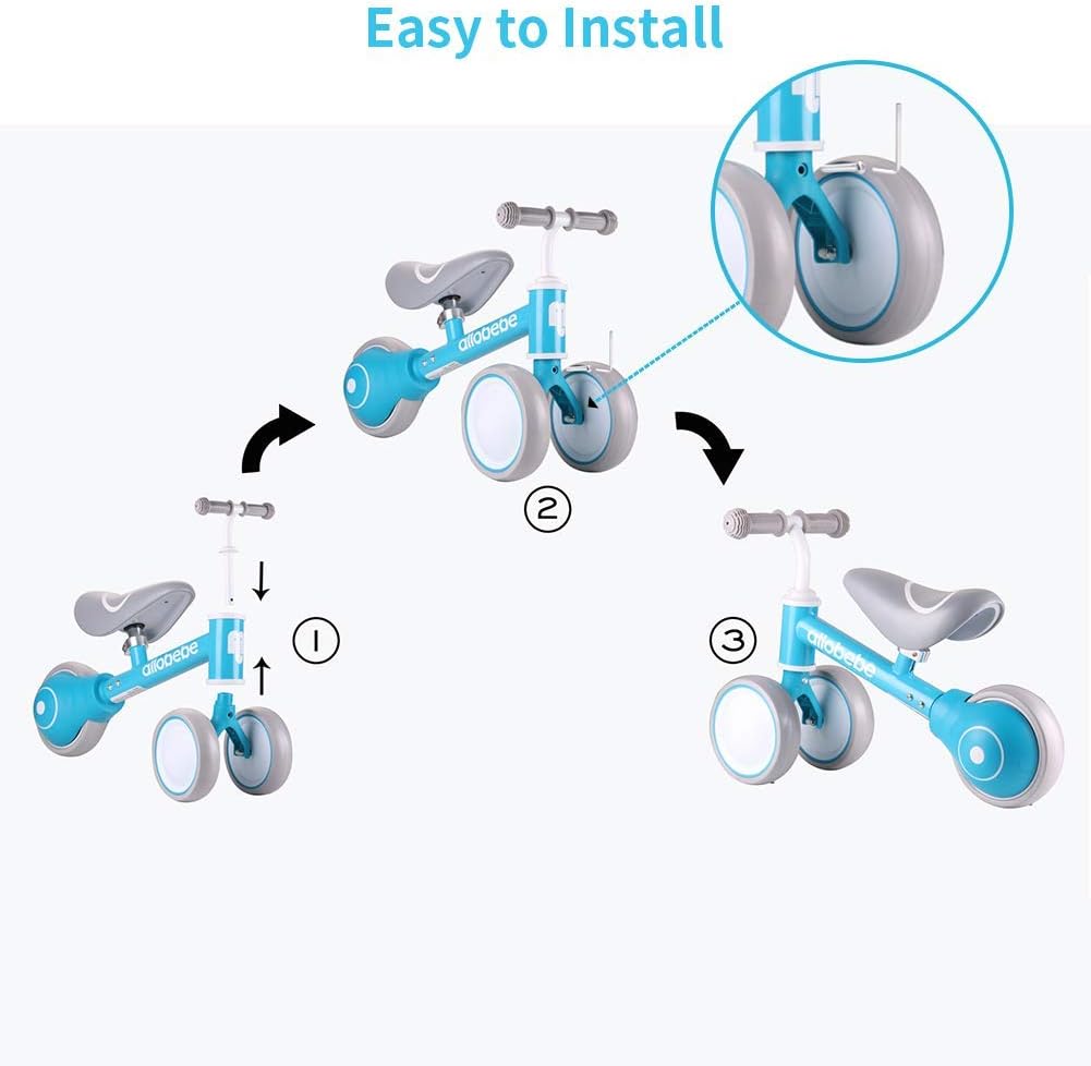 allobebe Baby Balance Bike, Cute Toddler Bikes 12-36 Months Gifts for 1 Year Old Girl Bike to Train Baby from Standing to Running with Adjustable Seat Silent & Soft 3 Wheels: Sports & Outdoors